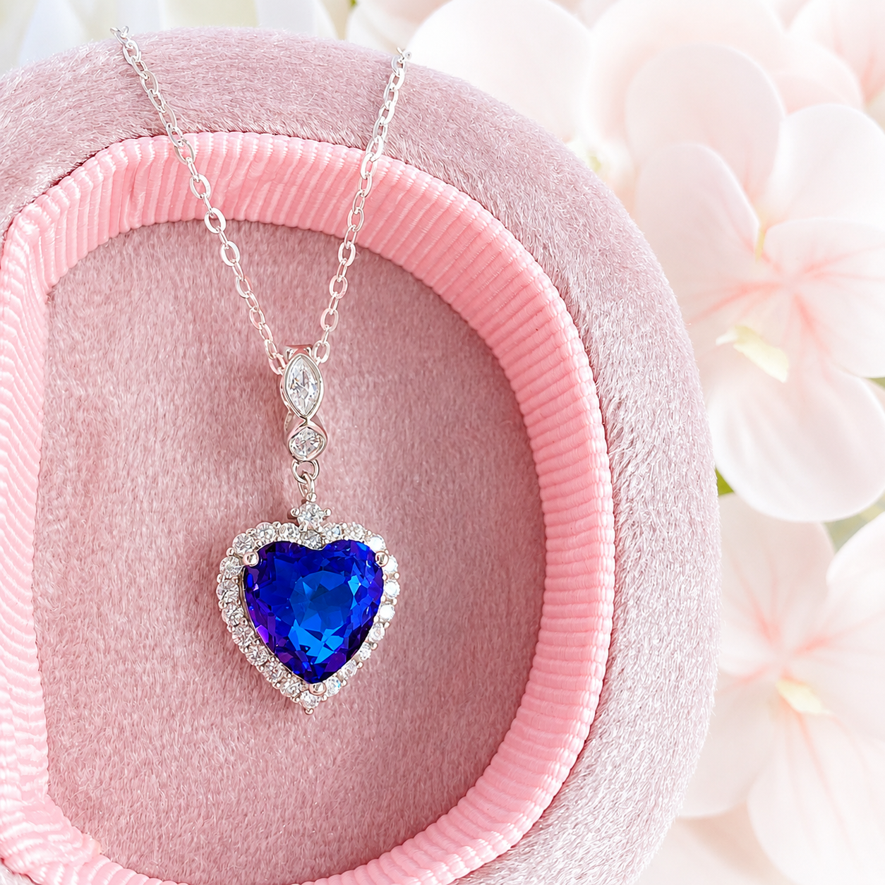 “Azure Heart” S925 Sterling Silver Blue Zircon Heart Necklace