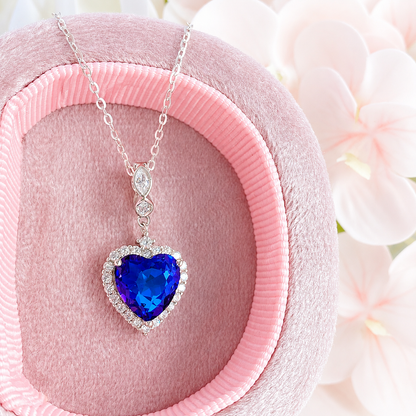 “Azure Heart” S925 Sterling Silver Blue Zircon Heart Necklace