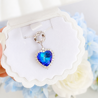 “Azure Heart” S925 Sterling Silver Blue Zircon Heart Necklace