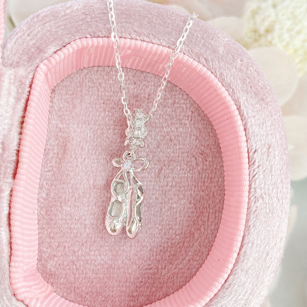 “Ballet Grace” S925 Sterling Silver Ballet Slipper Zircon Charm Necklace