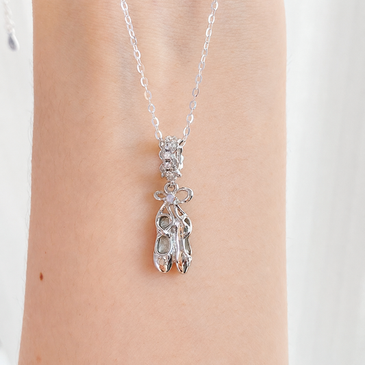“Ballet Grace” S925 Sterling Silver Ballet Slipper Zircon Charm Necklace