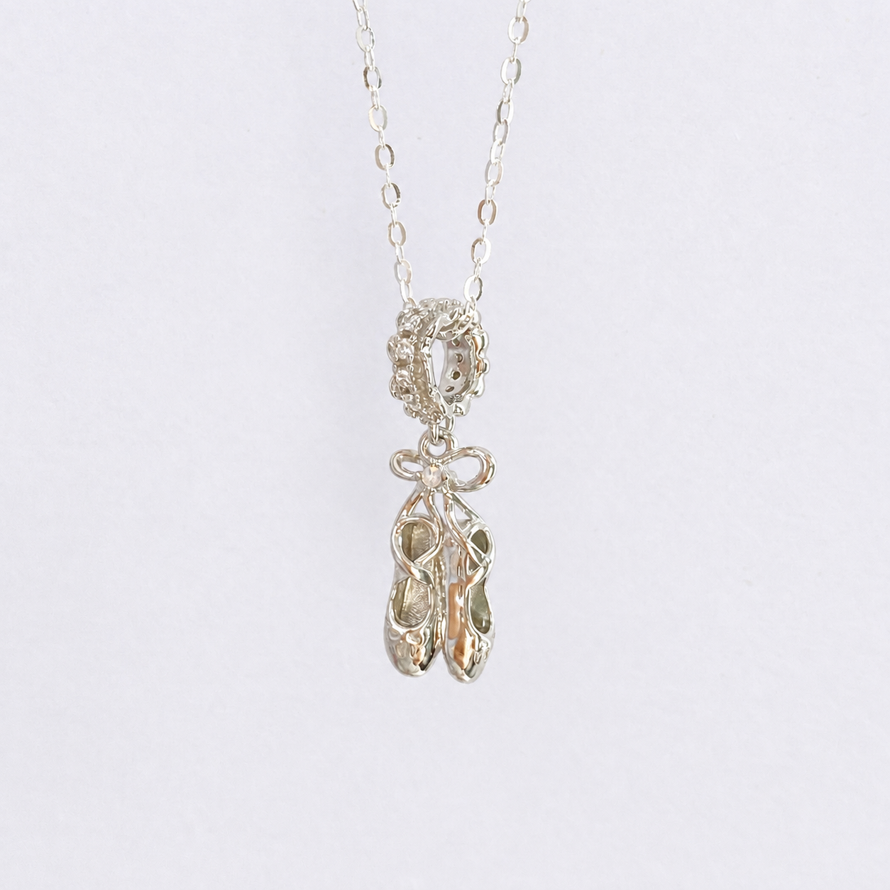 “Ballet Grace” S925 Sterling Silver Ballet Slipper Zircon Charm Necklace