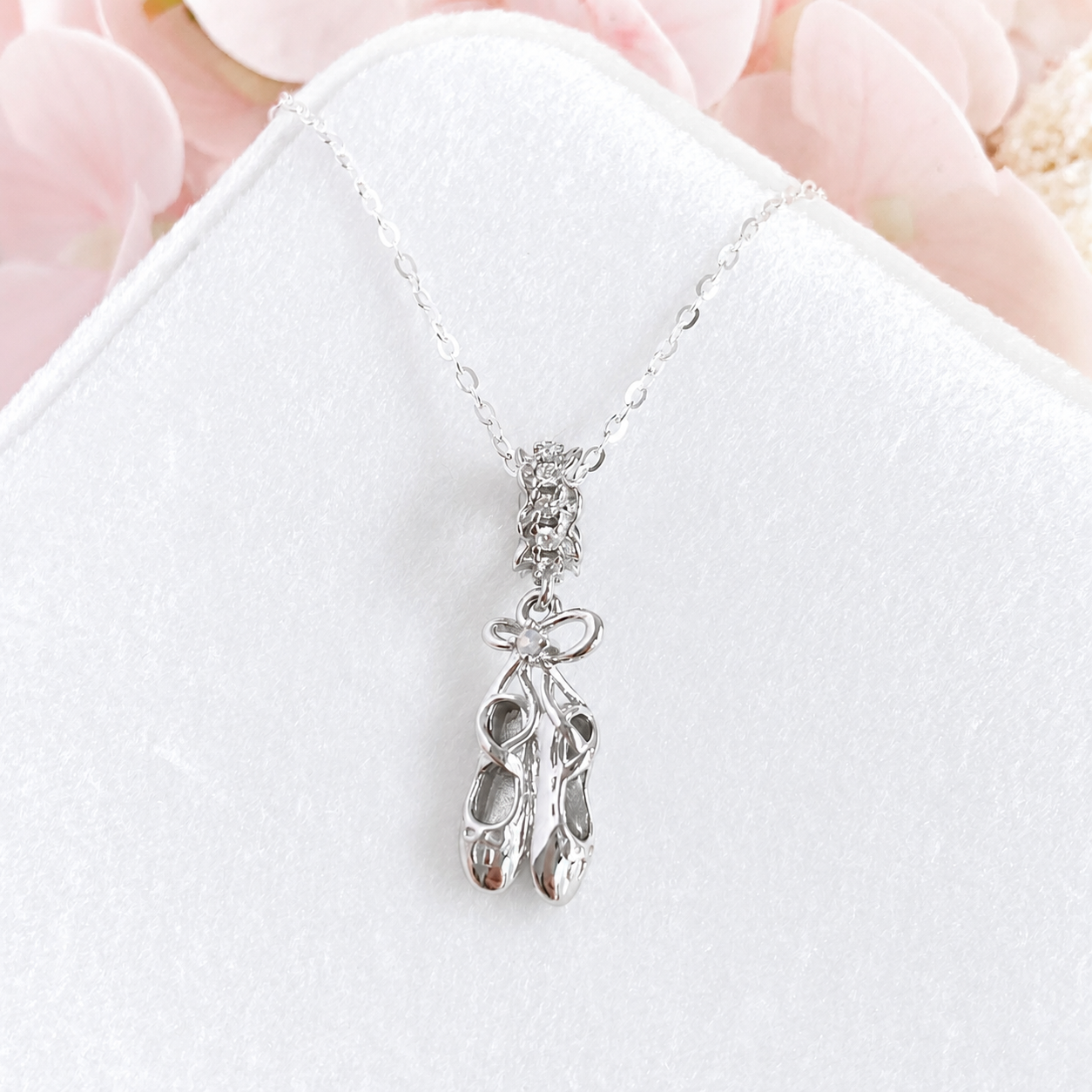 “Ballet Grace” S925 Sterling Silver Ballet Slipper Zircon Charm Necklace
