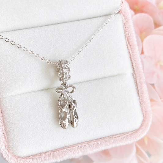 “Ballet Grace” S925 Sterling Silver Ballet Slipper Zircon Charm Necklace