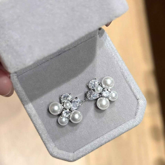 "Blooming Bouquet" Pearl Stud Earrings – S925 Sterling Silver with Cubic Zirconia