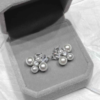 "Blooming Bouquet" Pearl Stud Earrings – S925 Sterling Silver with Cubic Zirconia