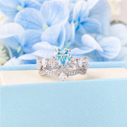 “Blue Chapter” S925 Sterling Silver 1CT Blue Heart Moissanite Ring