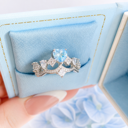 “Blue Chapter” S925 Sterling Silver 1CT Blue Heart Moissanite Ring