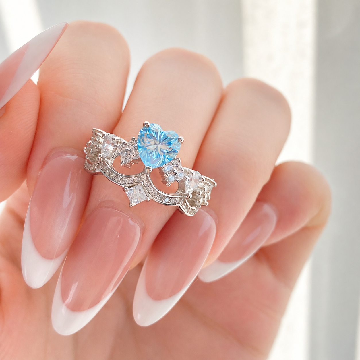 “Blue Chapter” S925 Sterling Silver 1CT Blue Heart Moissanite Ring