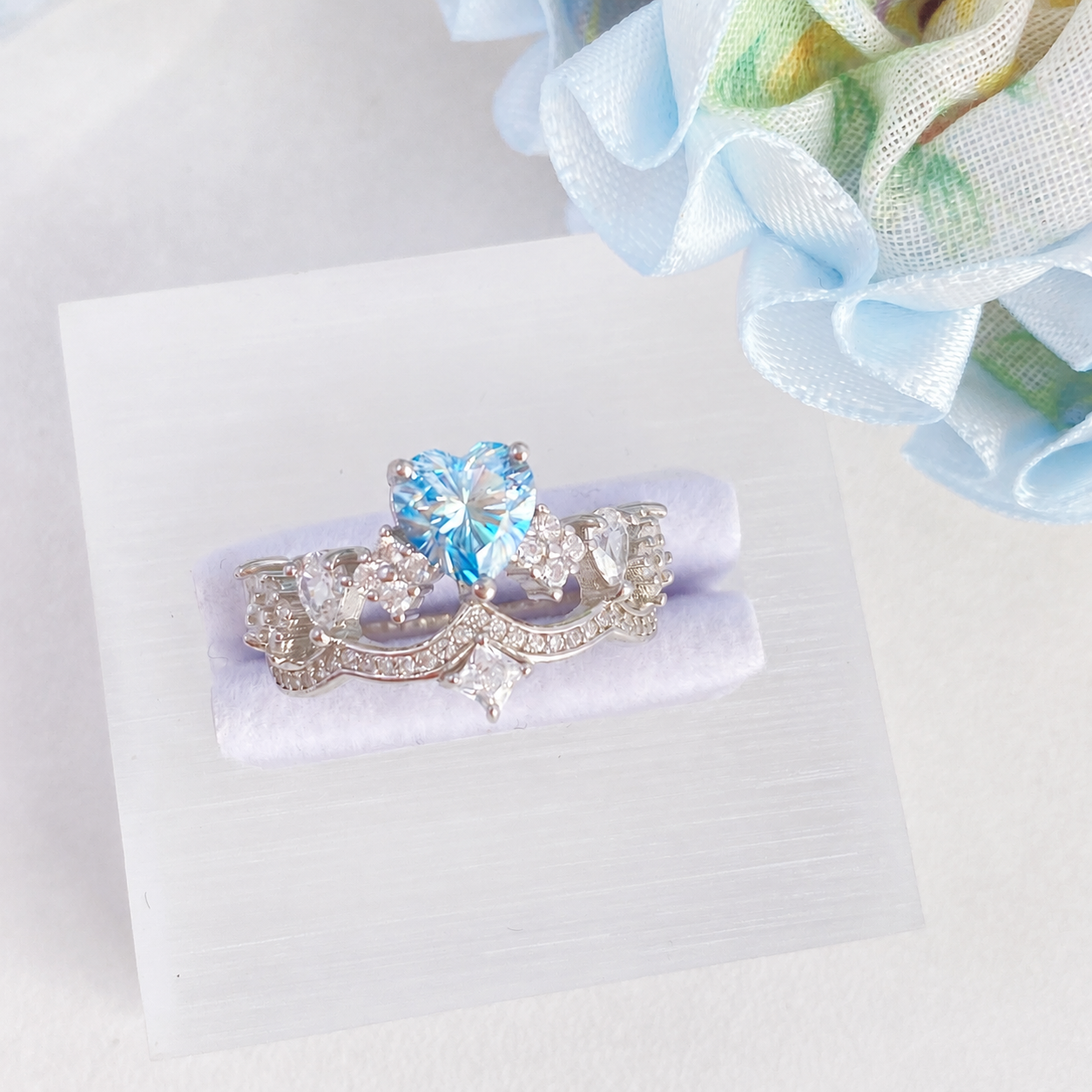 “Blue Chapter” S925 Sterling Silver 1CT Blue Heart Moissanite Ring