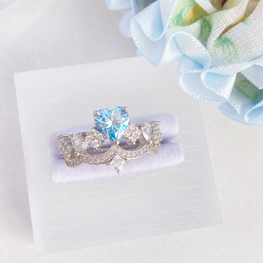 “Blue Chapter” S925 Sterling Silver 1CT Blue Heart Moissanite Ring