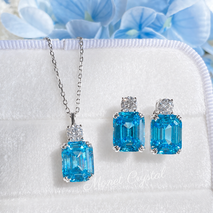 “Blue Essence” S925 Sterling Silver 4CT Aquamarine Zircon Jewelry Set