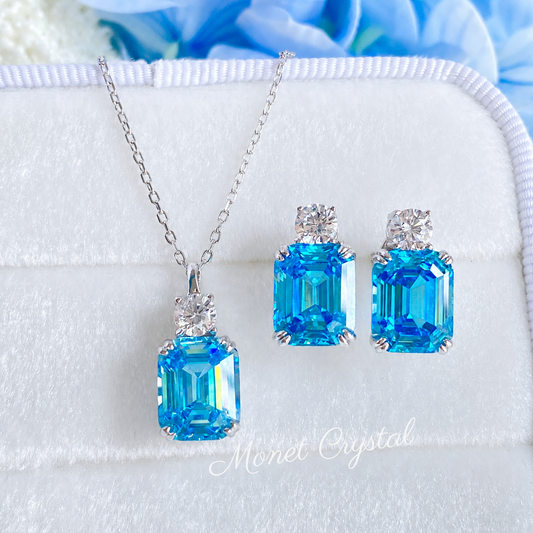 “Blue Essence” S925 Sterling Silver 4CT Aquamarine Zircon Jewelry Set