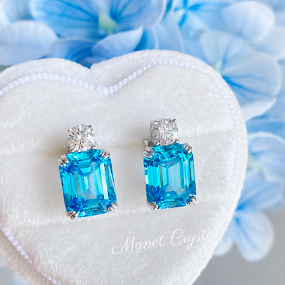 “Blue Essence” S925 Sterling Silver 4CT Aquamarine Zircon Jewelry Set