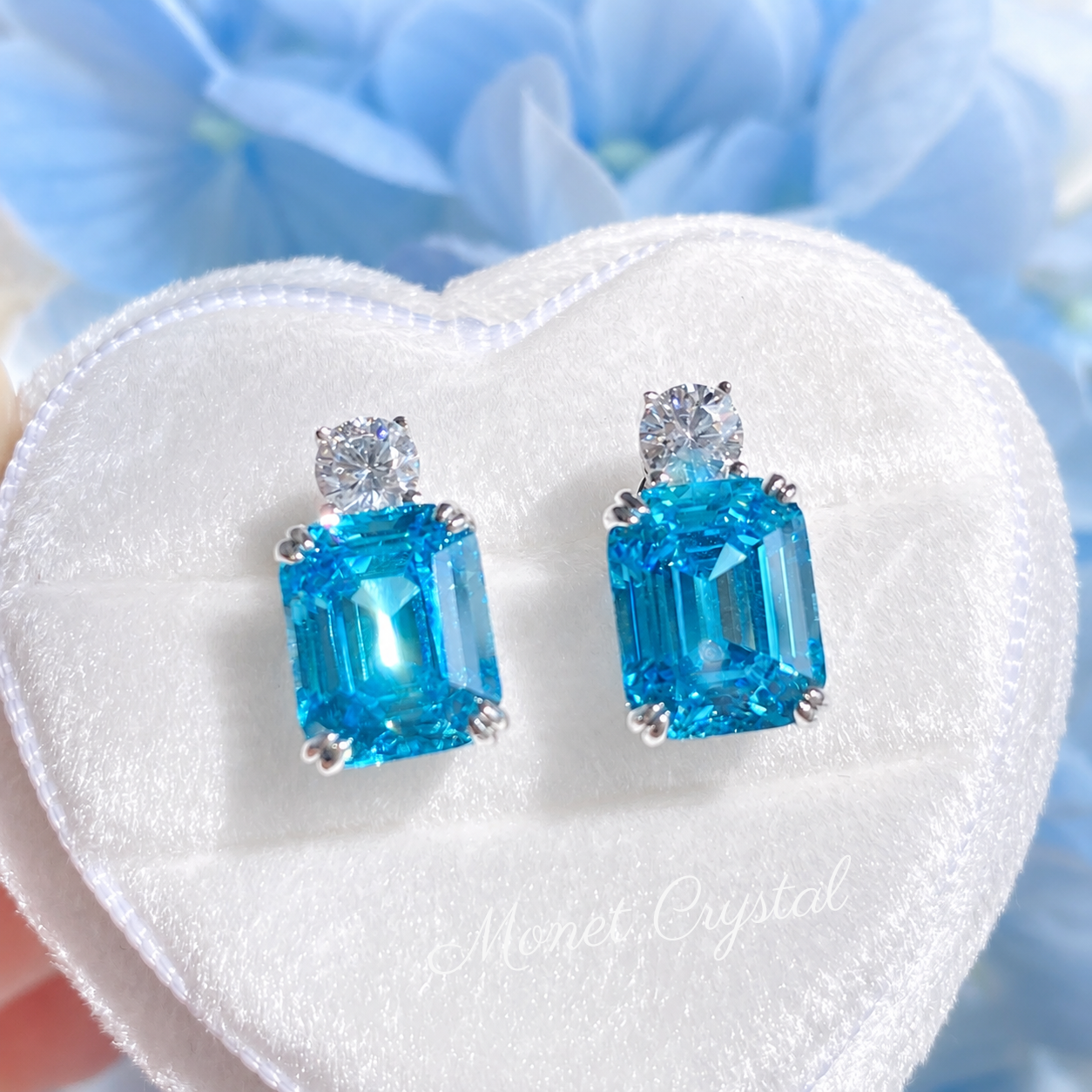 “Blue Essence” S925 Sterling Silver 4CT Aquamarine Zircon Jewelry Set