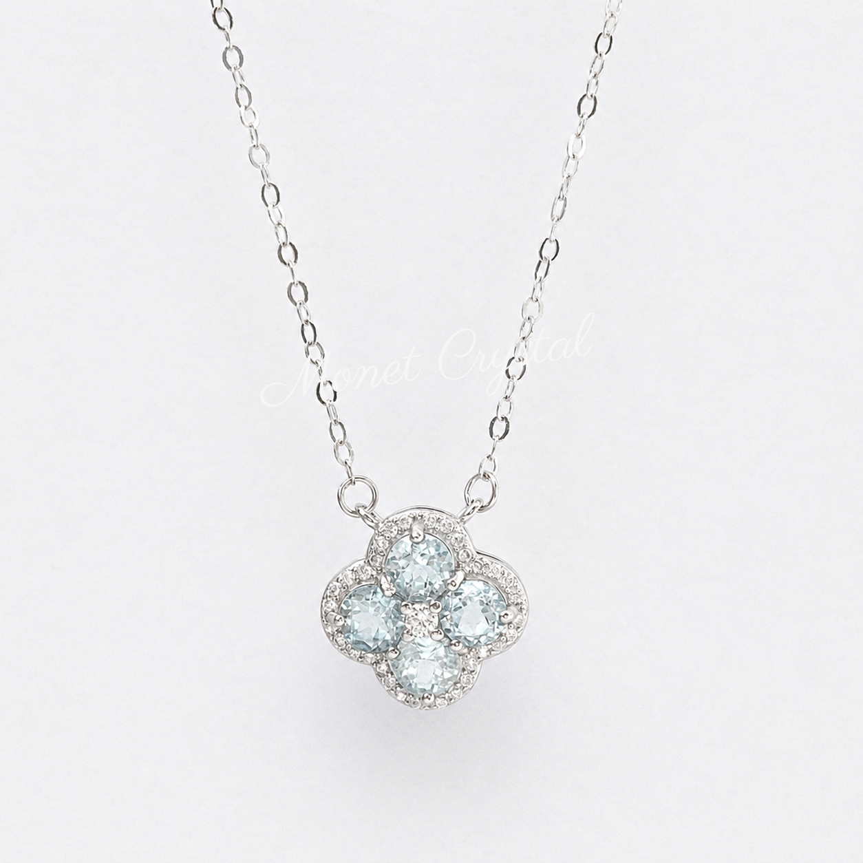 “Blue Fortune” S925 Sterling Silver Natural Blue Topaz Clover Jewelry Set (Necklace & Earrings)