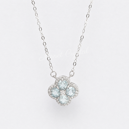“Blue Fortune” S925 Sterling Silver Natural Blue Topaz Clover Jewelry Set (Necklace & Earrings)