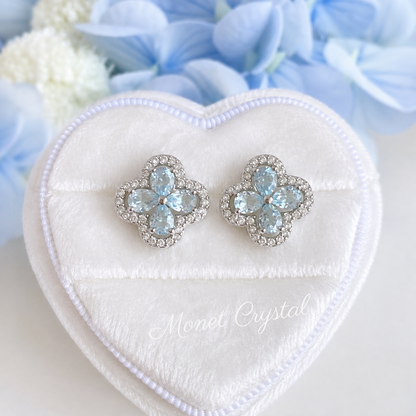 “Blue Fortune” S925 Sterling Silver Natural Blue Topaz Clover Jewelry Set (Necklace & Earrings)