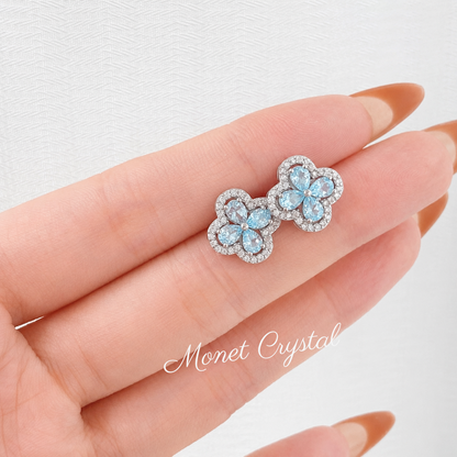 “Blue Fortune” S925 Sterling Silver Natural Blue Topaz Clover Jewelry Set (Necklace & Earrings)