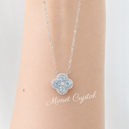 “Blue Fortune” S925 Sterling Silver Natural Blue Topaz Clover Jewelry Set (Necklace & Earrings)