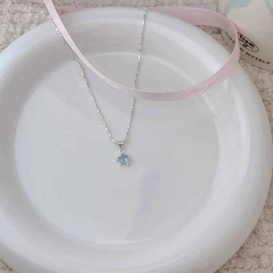 "Blue Starlight" 925 Sterling Silver Necklace with Blue Zircon - Elegant and Unique