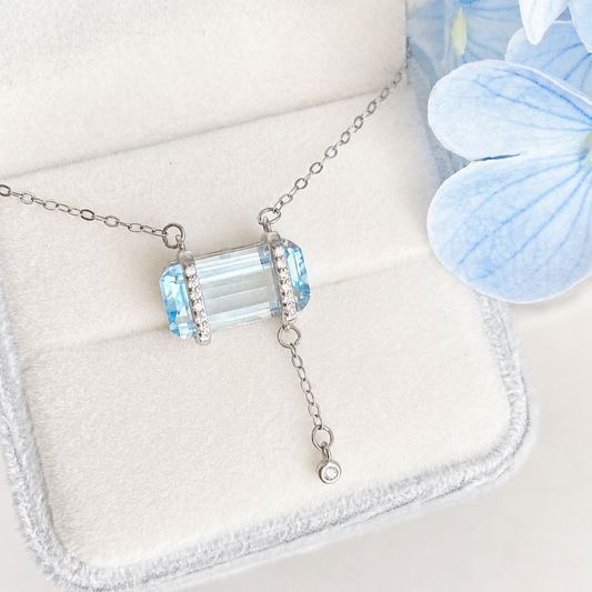 “Blue Sugar” S925 Sterling Silver Natural Topaz Zircon Necklace