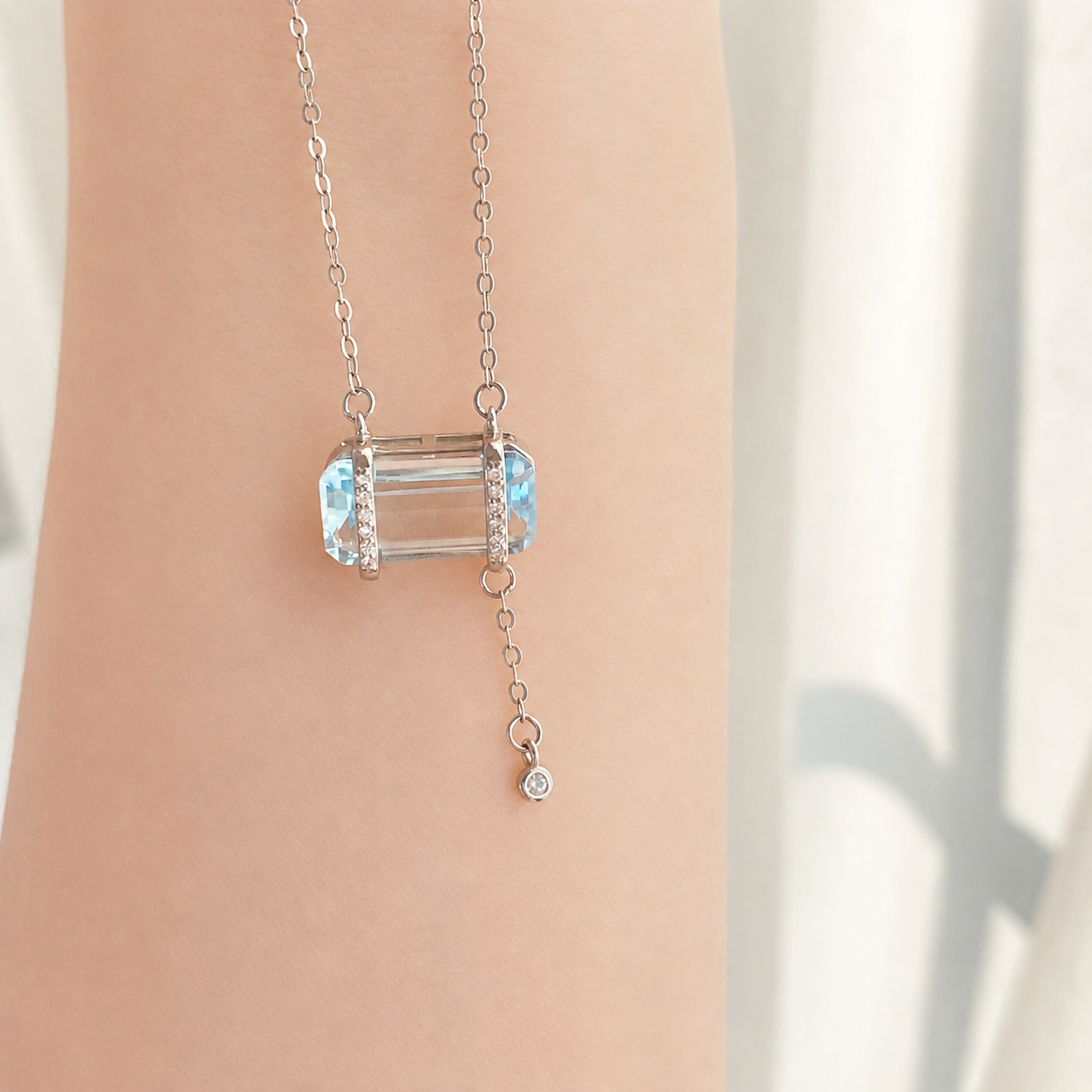 “Blue Sugar” S925 Sterling Silver Natural Topaz Zircon Necklace