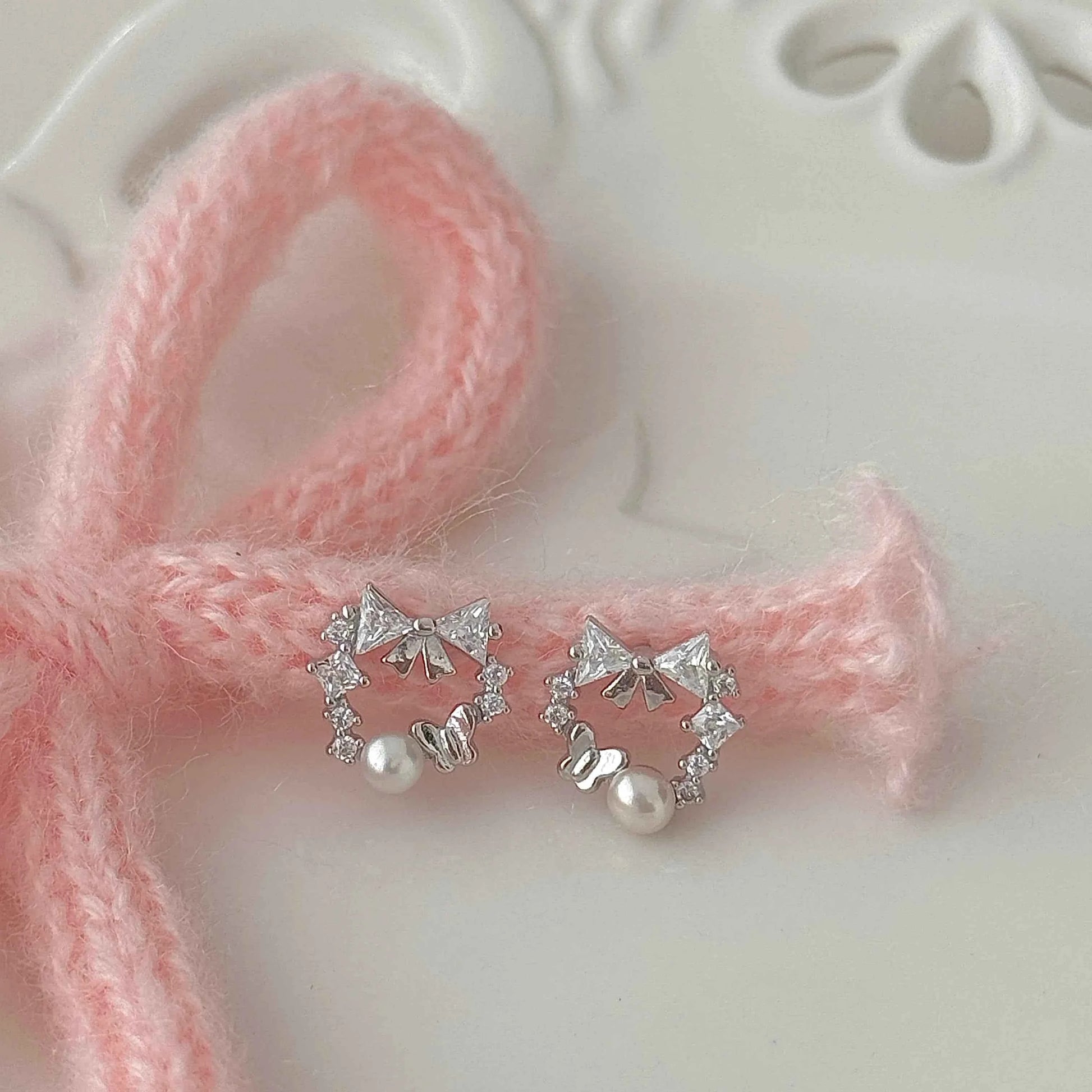 "Butterfly Dream" 925 Sterling Silver Butterfly Garland Freshwater Pearl Stud Earrings - Elegant and Unique