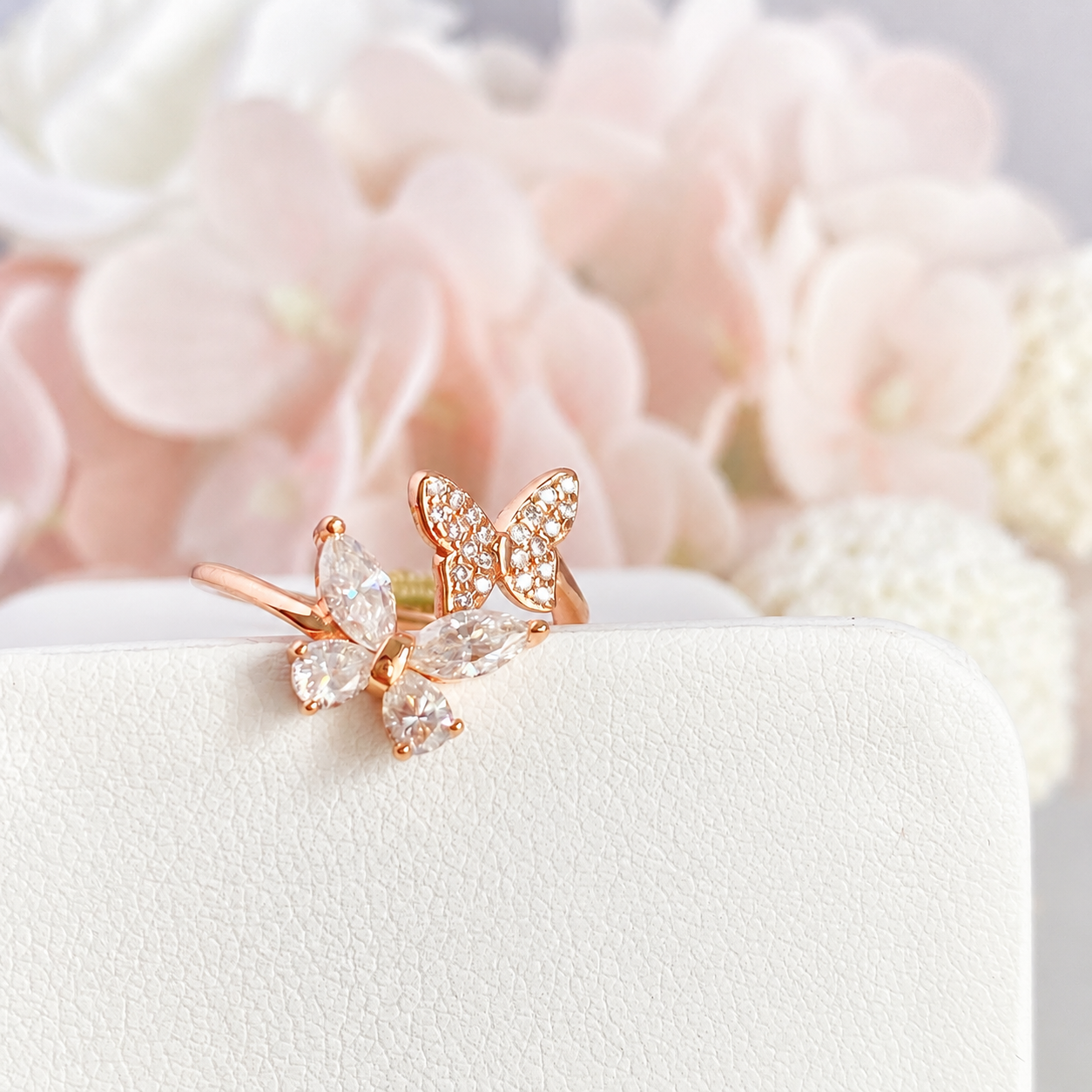 “Butterfly Éclat” Rose Gold Plated S925 Sterling Silver D-Color Moissanite Butterfly Ring