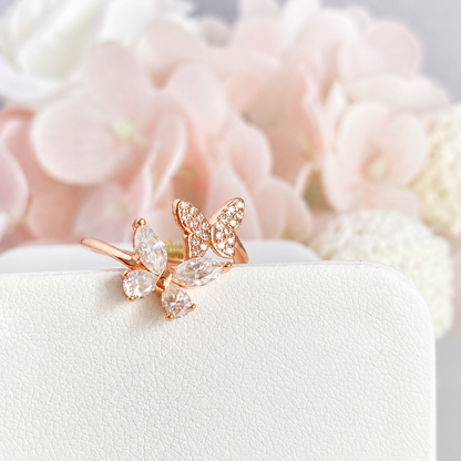 “Butterfly Éclat” Rose Gold Plated S925 Sterling Silver D-Color Moissanite Butterfly Ring