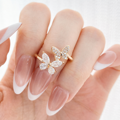 “Butterfly Éclat” Rose Gold Plated S925 Sterling Silver D-Color Moissanite Butterfly Ring