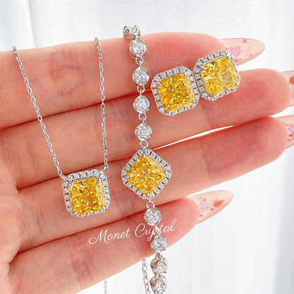 “Canary Ice” S925 Sterling Silver Yellow Radiant-Cut Jewelry Set