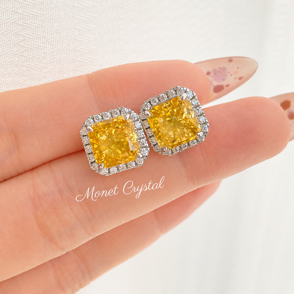“Canary Ice” S925 Sterling Silver Yellow Radiant-Cut Jewelry Set