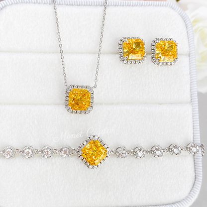 “Canary Ice” S925 Sterling Silver Yellow Radiant-Cut Jewelry Set