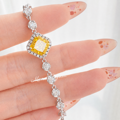 “Canary Ice” S925 Sterling Silver Yellow Radiant-Cut Jewelry Set