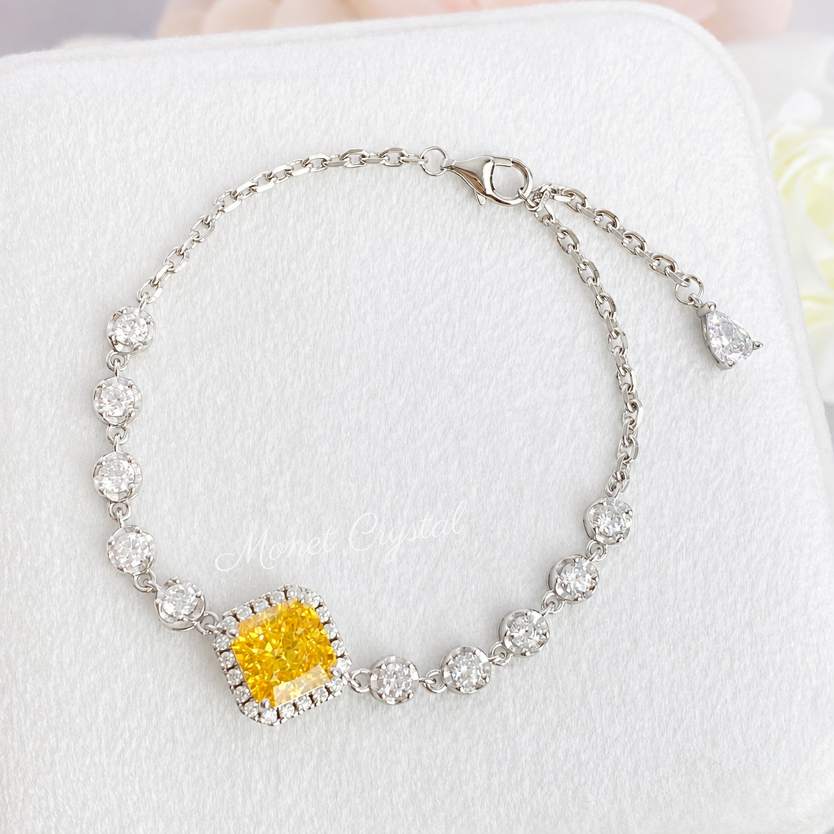 “Canary Ice” S925 Sterling Silver Yellow Radiant-Cut Jewelry Set