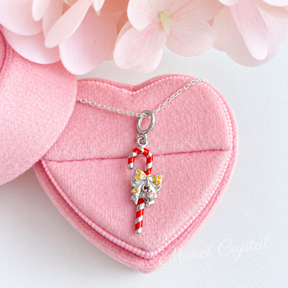 “Candy Cane” S925 Sterling Silver Enamel Christmas Necklace