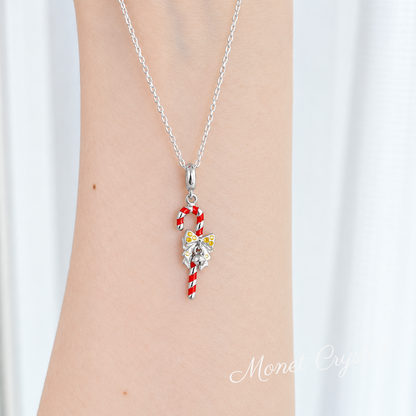 “Candy Cane” S925 Sterling Silver Enamel Christmas Necklace