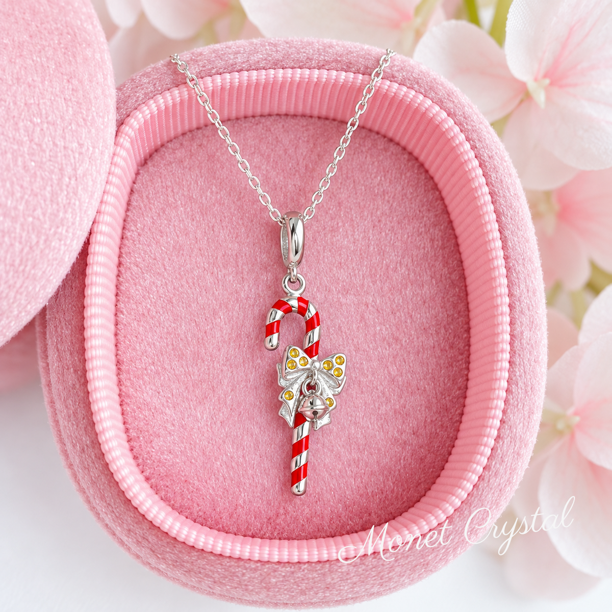“Candy Cane” S925 Sterling Silver Enamel Christmas Necklace