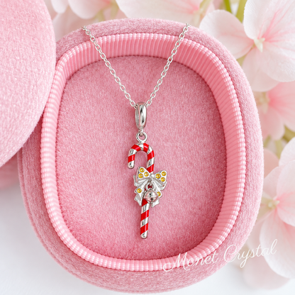 “Candy Cane” S925 Sterling Silver Enamel Christmas Necklace
