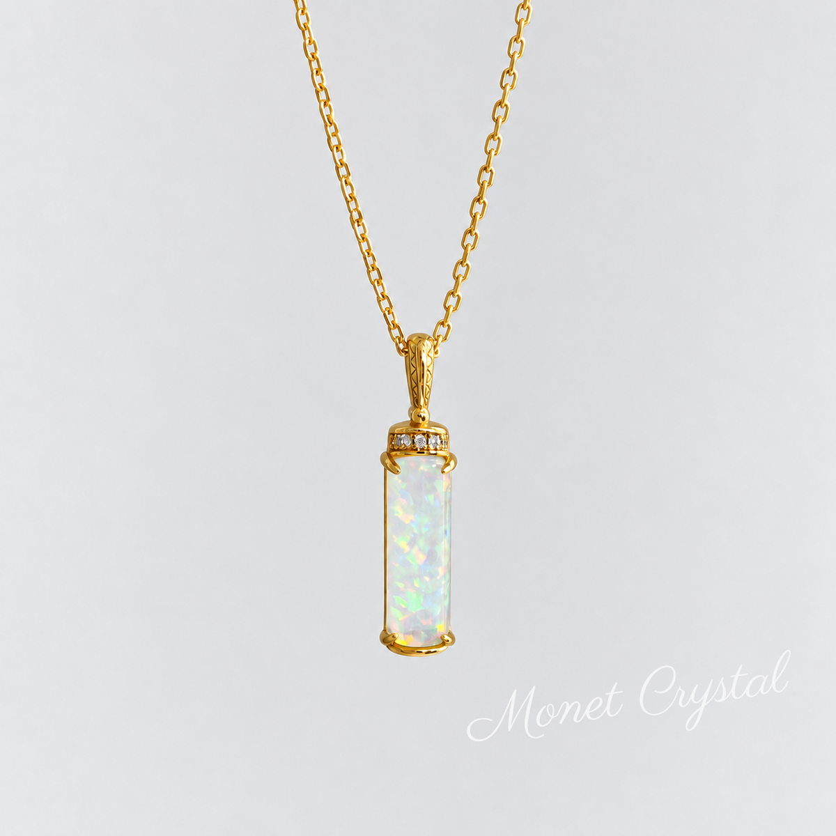 “Captured Light” 10K Gold Plated S925 Sterling Silver Opal Necklace