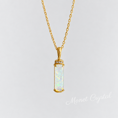 “Captured Light” 10K Gold Plated S925 Sterling Silver Opal Necklace
