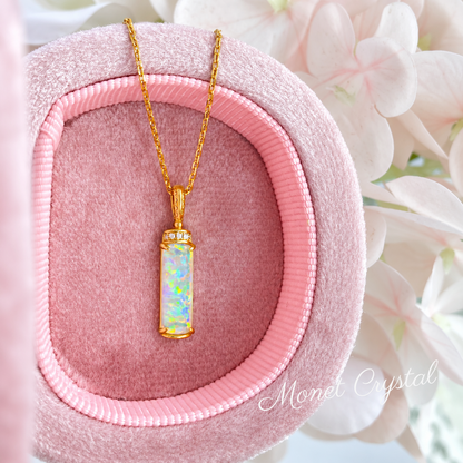 “Captured Light” 10K Gold Plated S925 Sterling Silver Opal Necklace