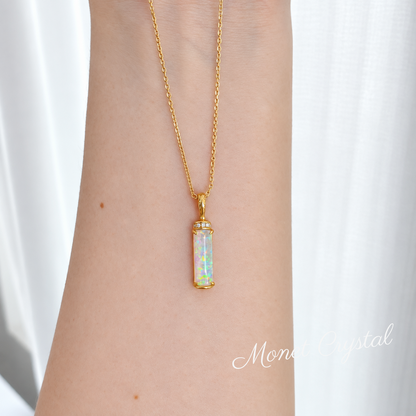 “Captured Light” 10K Gold Plated S925 Sterling Silver Opal Necklace