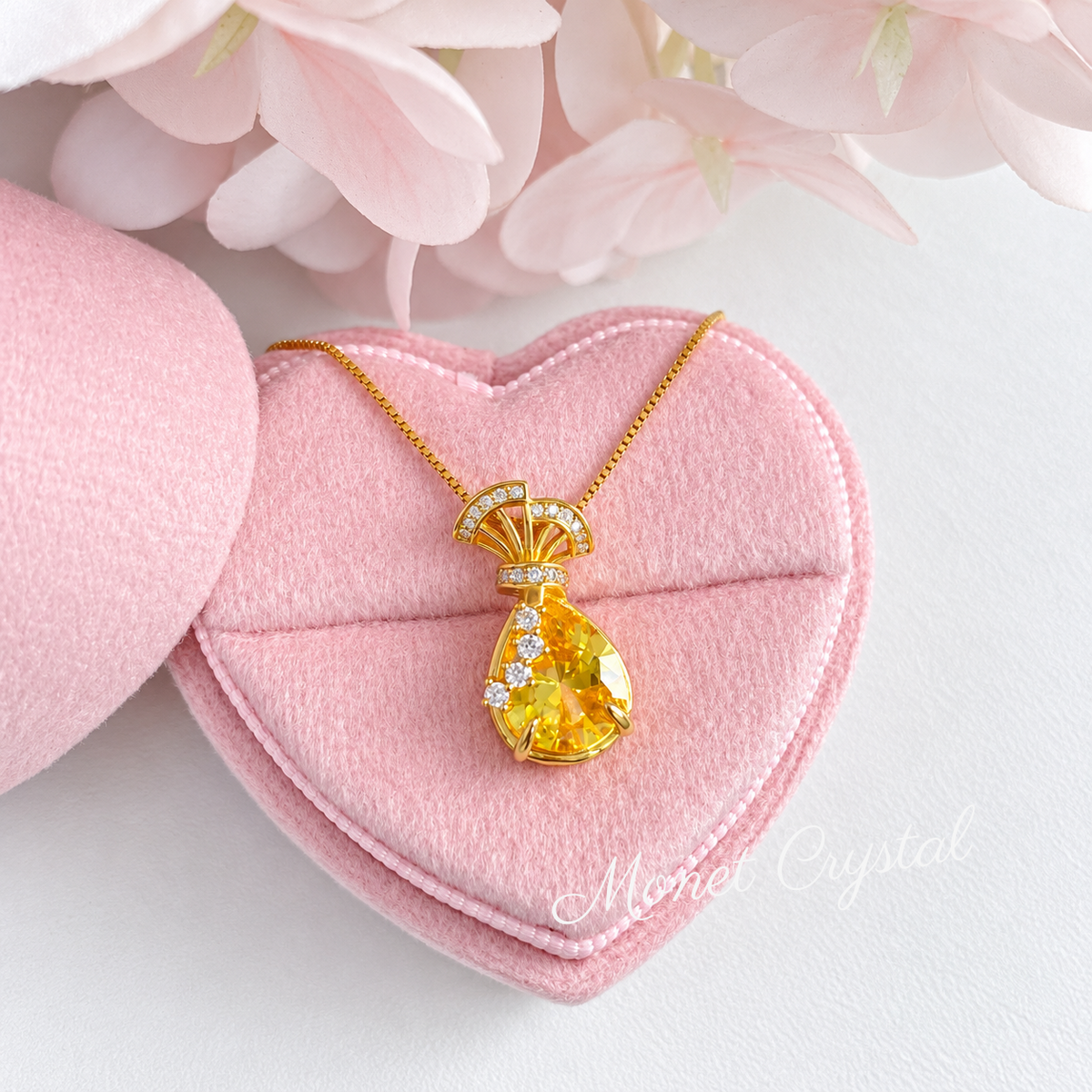 “Carry Fortune” S925 Sterling Silver Yellow Zircon Pouch Necklace
