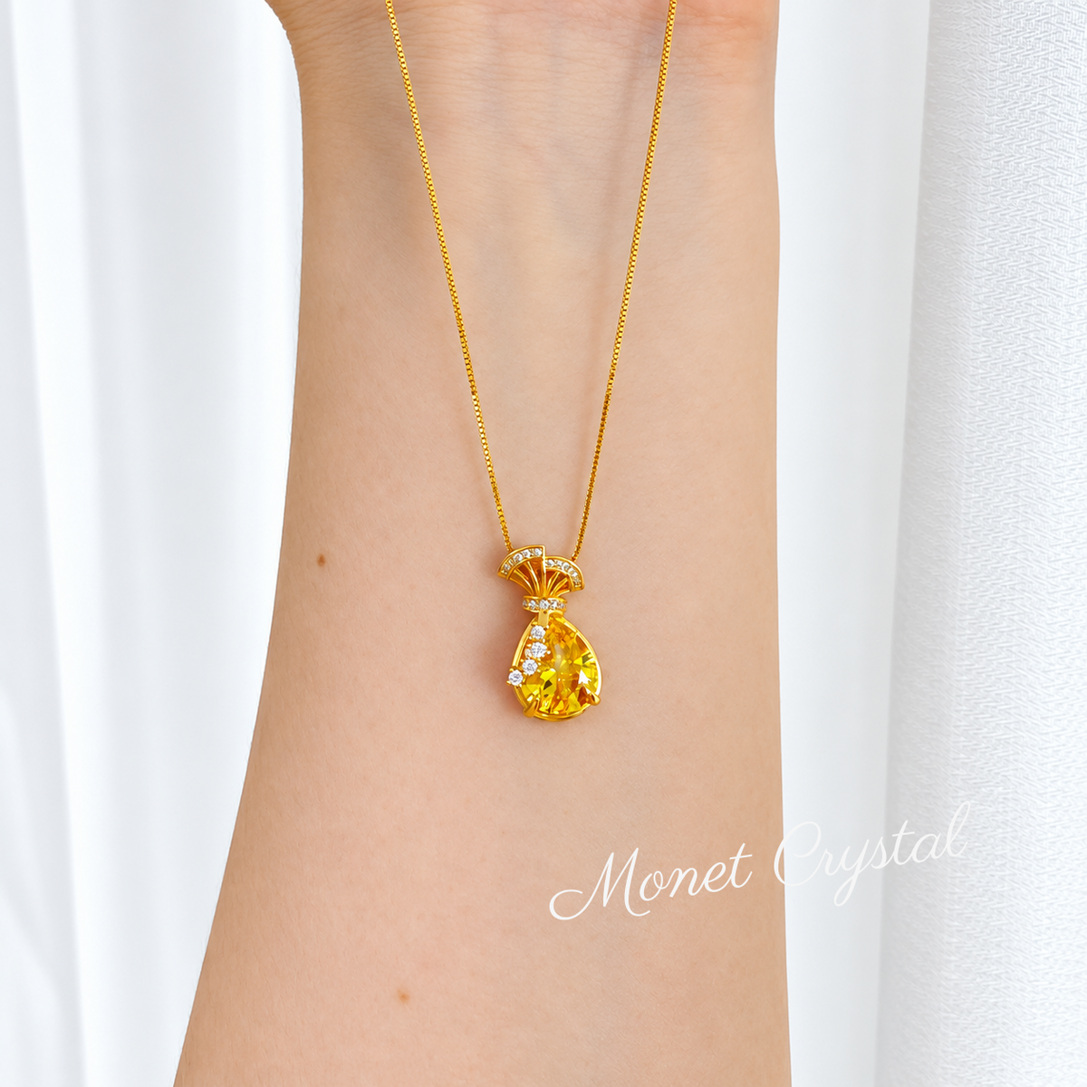 “Carry Fortune” S925 Sterling Silver Yellow Zircon Pouch Necklace