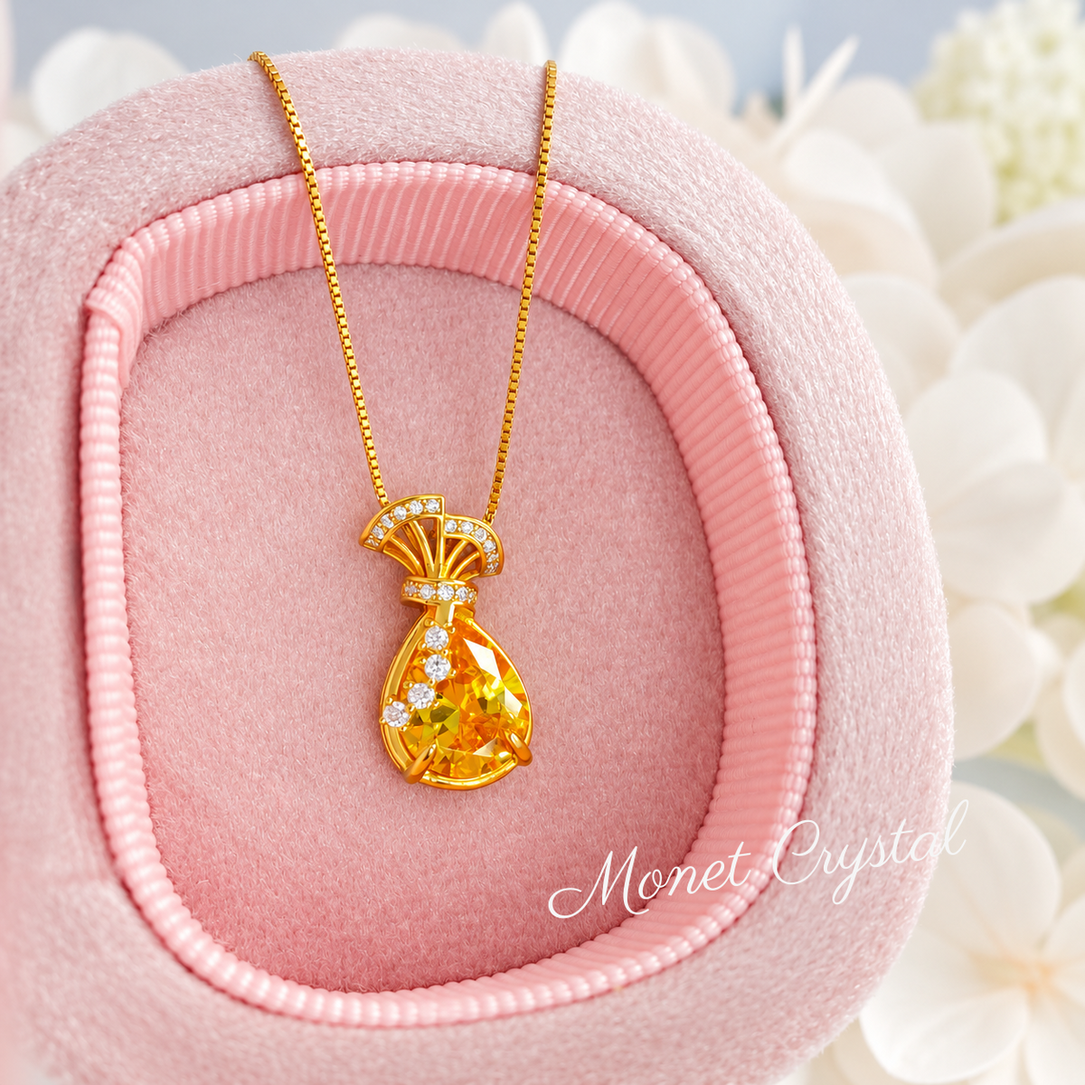 “Carry Fortune” S925 Sterling Silver Yellow Zircon Pouch Necklace