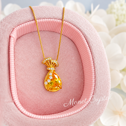 “Carry Fortune” S925 Sterling Silver Yellow Zircon Pouch Necklace