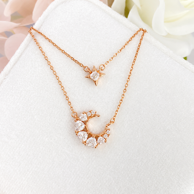 “Celestial Luna” S925 Sterling Silver D-Color Moissanite Moon Star Necklace