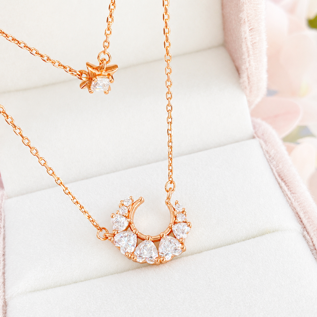 “Celestial Luna” S925 Sterling Silver D-Color Moissanite Moon Star Necklace